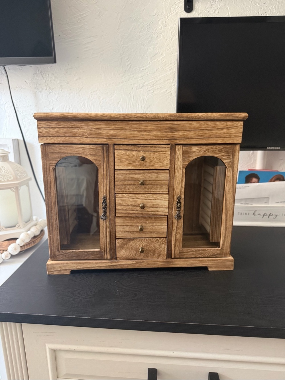 Wooden Jewelry Organizer Cabinet in Light Brown - Brand Unbranded